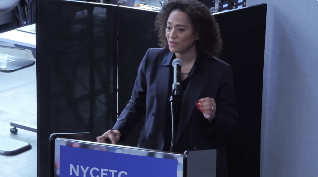 Jennifer Jones Austin delivers a keynote address at the 2024 NYCETC Conference